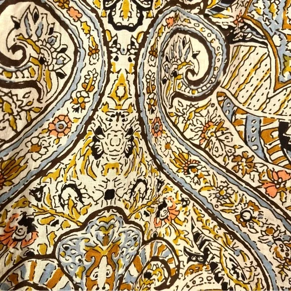 Cleobella Medium Teagan Paisley Kaleidoscope Puff-Sleeve Tan Quilted Blouse Top - Picture 6 of 7